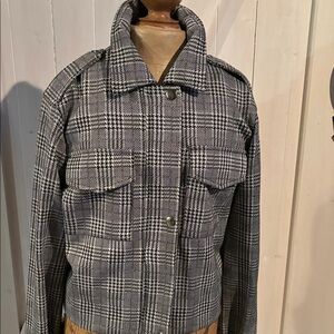 Lord & Taylor Black and Gray Glen Plaid Bomber Jacket